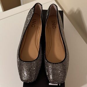 INC International Concepts Women's Silver Crystal Ballet Flats